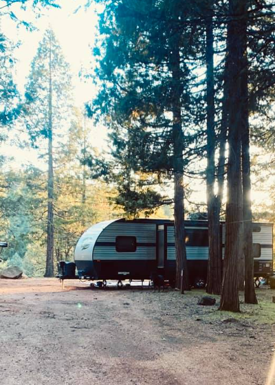 Set up RV in woods